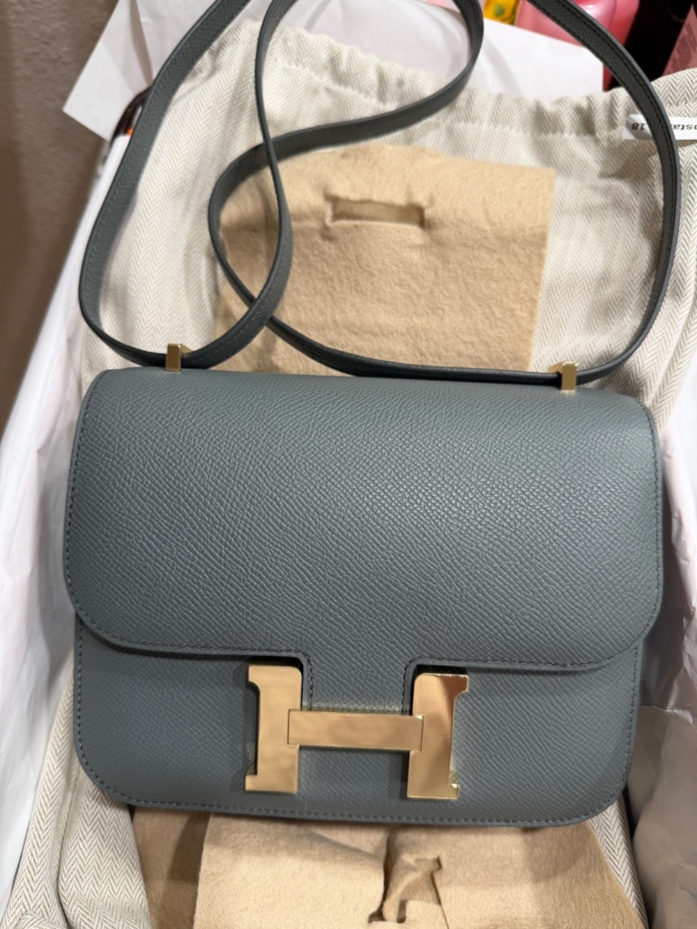 Hermes Epsom Mini Constance 18 Vert Amande, Permabrass hardware RARE NEW